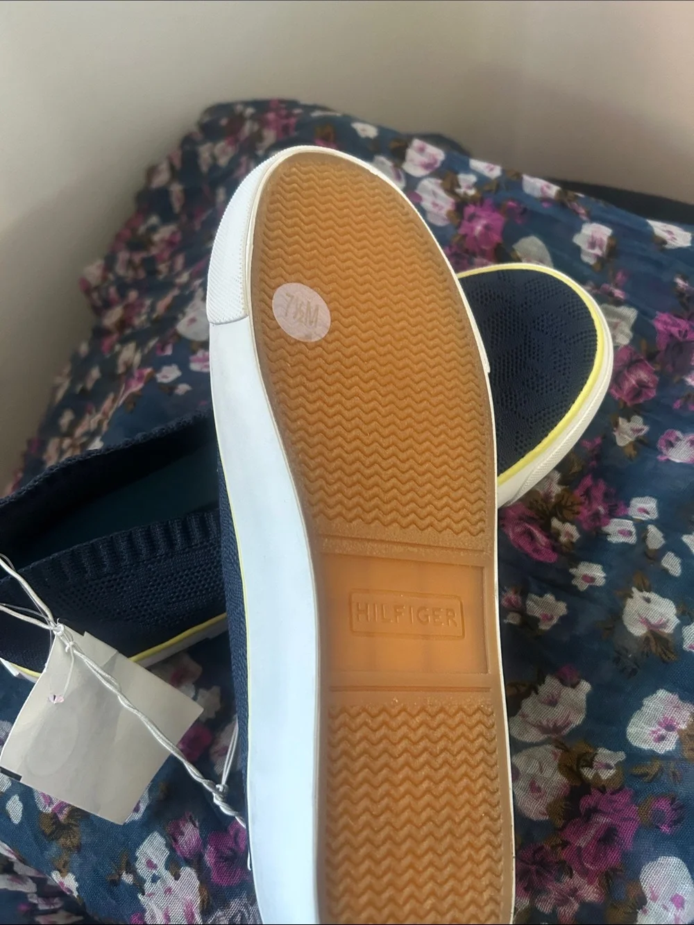 Tommy Hilfiger Twgilrey Women's Slip-On Knit Sneakers - Navy with Yellow Trim